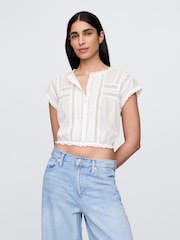 Gap White Cropped Ruffle Pintuck Top - Image 1 of 4