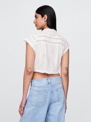 Gap White Cropped Ruffle Pintuck Top - Image 2 of 4