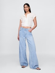 Gap White Cropped Ruffle Pintuck Top - Image 3 of 4