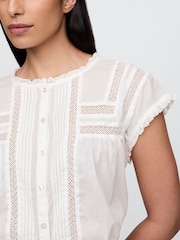 Gap White Cropped Ruffle Pintuck Top - Image 4 of 4