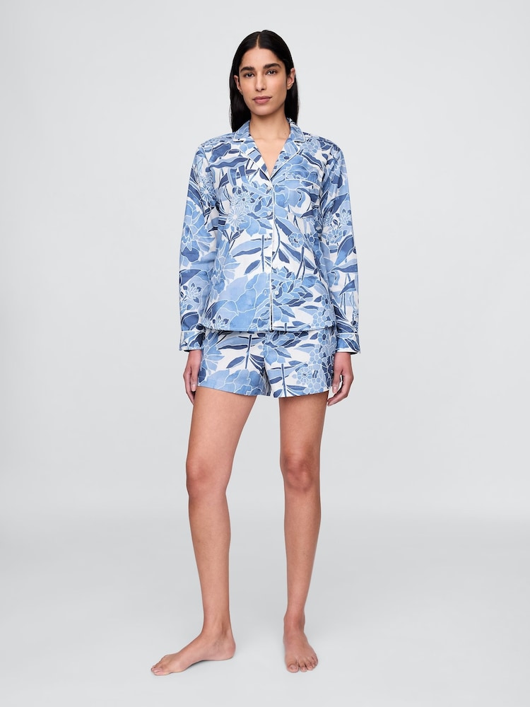 Gap Blue Floral Short Cotton Poplin Pyjama Bottoms - Image 1 of 4 Gap Blue Floral Short Cotton Poplin Pyjama Bottoms - Image 1 of 4