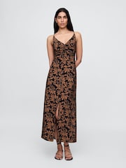 Gap Black/Brown Floral Tie-Back Maxi Slip Dress - Image 1 of 5