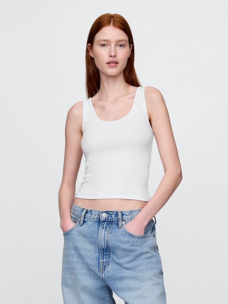 Gap White Modern Cotton-Modal Scoop Neck Cropped Vest - Image 1 of 4 Gap White Modern Cotton-Modal Scoop Neck Cropped Vest - Image 1 of 4