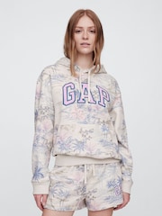 Gap Beige Floral Pullover Relaxed Logo Hoodie - Image 1 of 5