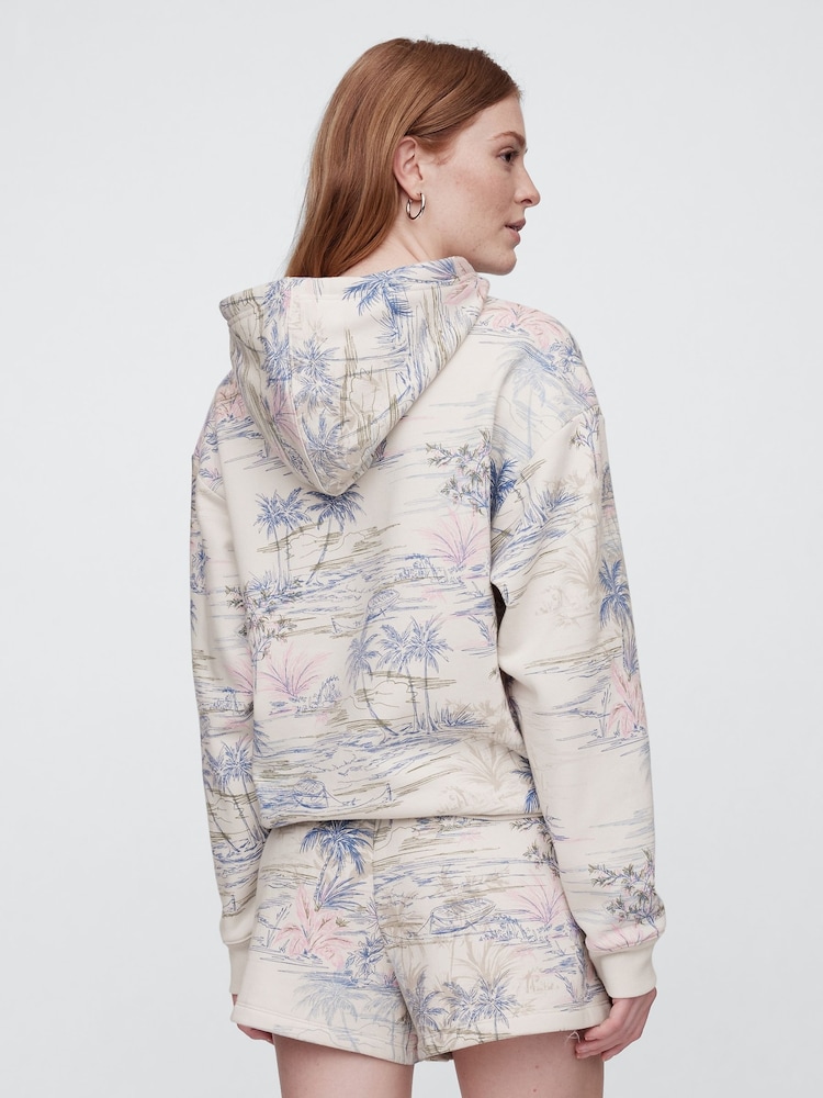 Gap Beige Floral Pullover Relaxed Logo Hoodie - Image 2 of 5