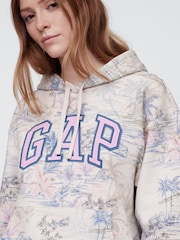 Gap Beige Floral Pullover Relaxed Logo Hoodie - Image 4 of 5