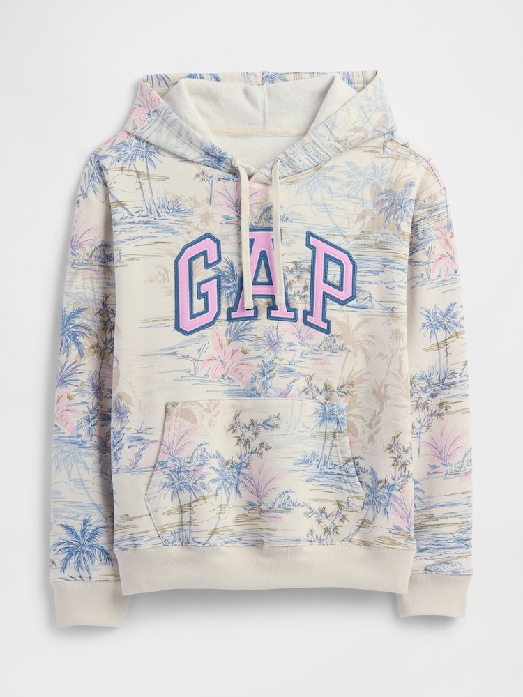 Gap Beige Floral Pullover Relaxed Logo Hoodie - Image 5 of 5