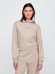 Gap Brown Relaxed Mini-Logo Cropped Hoodie - Image 1 of 4