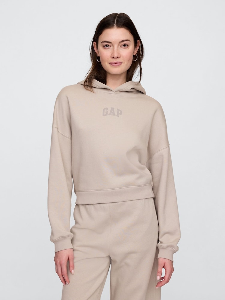 Gap Brown Relaxed Mini-Logo Cropped Hoodie - Image 1 of 4