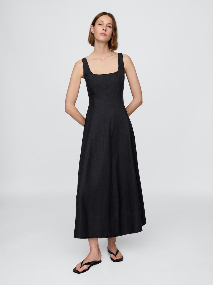 Gap Black Linen-Blend Square-Neck Maxi Summer Dress - Image 1 of 5
