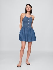 Gap Denim Pintuck Halter Mini Dress - Imagen 1 de 4