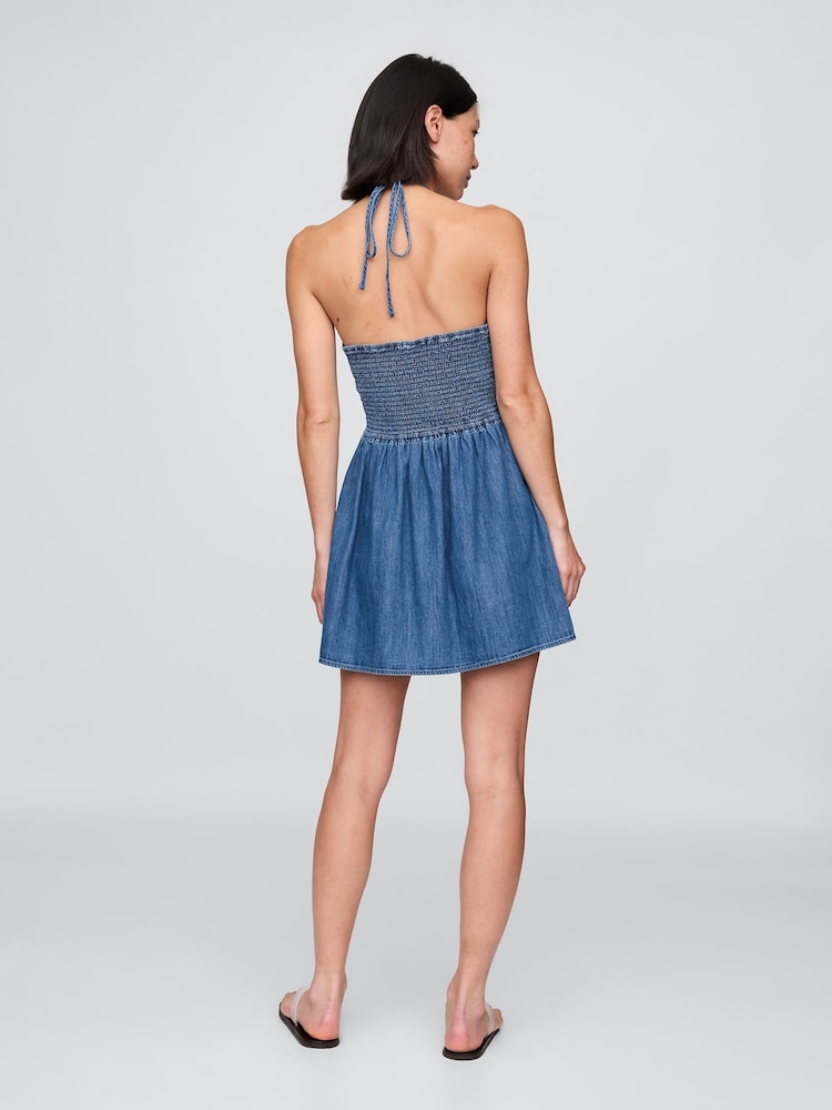 Gap Denim Pintuck Halter Mini Dress - Imagen 2 de 4