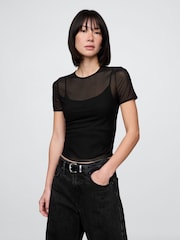 Black - Gap Soft Stretch Mesh Cropped T-Shirt - Image 1 of 5