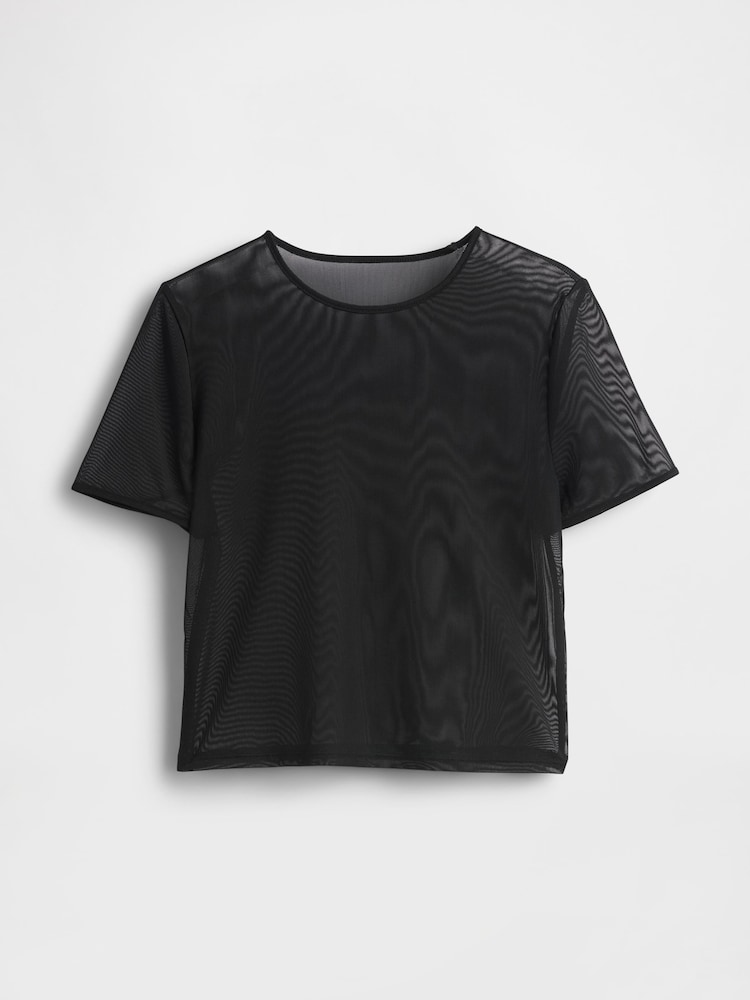 Gap Black Soft Stretch Mesh Cropped T-Shirt - Image 5 of 5 Gap Black Soft Stretch Mesh Cropped T-Shirt - Image 5 of 5