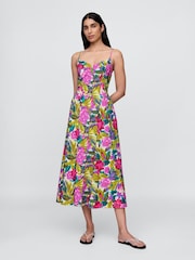 Gap White/Pink Floral Floral V-Neck Midi Dress - Image 1 of 5