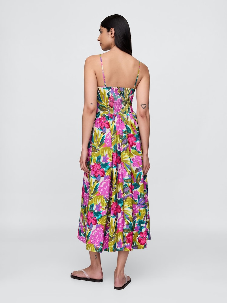 Gap White/Pink Floral Floral V-Neck Midi Dress - Image 2 of 5