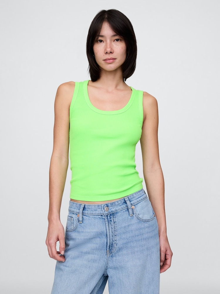 Green Neon - Gap Ribbed Knit Cotton Stretch Scoop Vest - Imagen 1 de 5