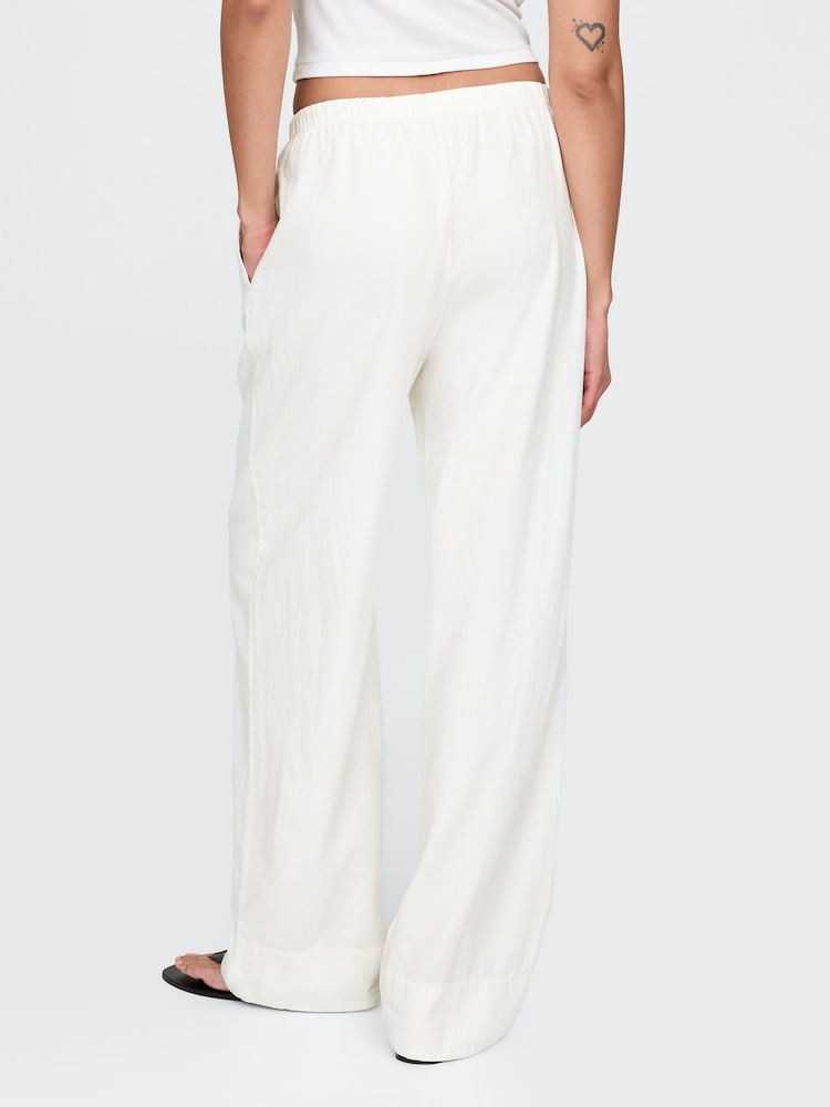 Gap White Heavyweight Linen-Blend Easy Wide-Hem Trousers - Image 2 of 5
