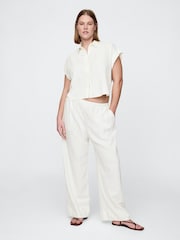 Gap White Heavyweight Linen-Blend Easy Wide-Hem Trousers - Image 5 of 5