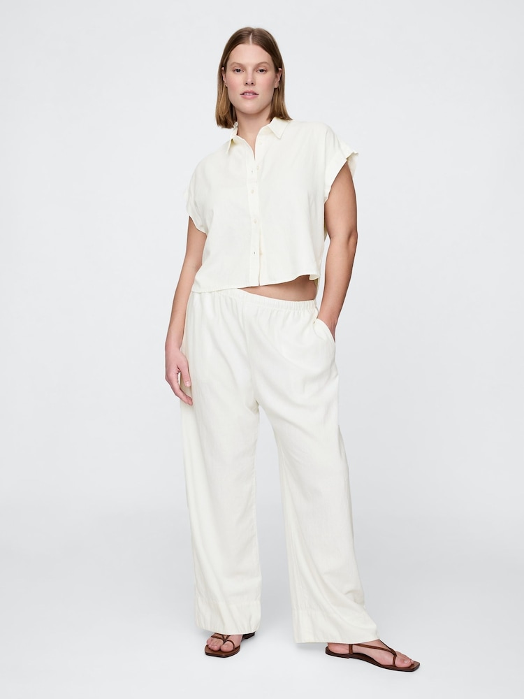 Gap White Heavyweight Linen-Blend Easy Wide-Hem Trousers - Image 5 of 5 Gap White Heavyweight Linen-Blend Easy Wide-Hem Trousers - Image 5 of 5