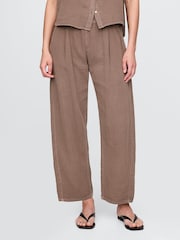 Gap Brown 100% Cotton Crinkle Gauze Easy Barrel Trousers - Image 2 of 5