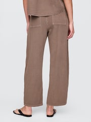 Gap Brown 100% Cotton Crinkle Gauze Easy Barrel Trousers - Image 3 of 5
