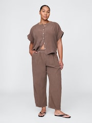 Gap Brown 100% Cotton Crinkle Gauze Easy Barrel Trousers - Image 5 of 5