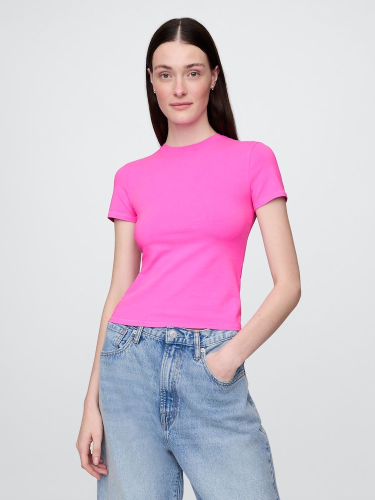 Rosa - Camiseta de manga corta de punto CloseKnit con cuello redondo de Gap - Imagen 1 de 5