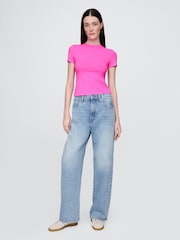Rosa - Camiseta de manga corta de punto CloseKnit con cuello redondo de Gap - Imagen 3 de 5