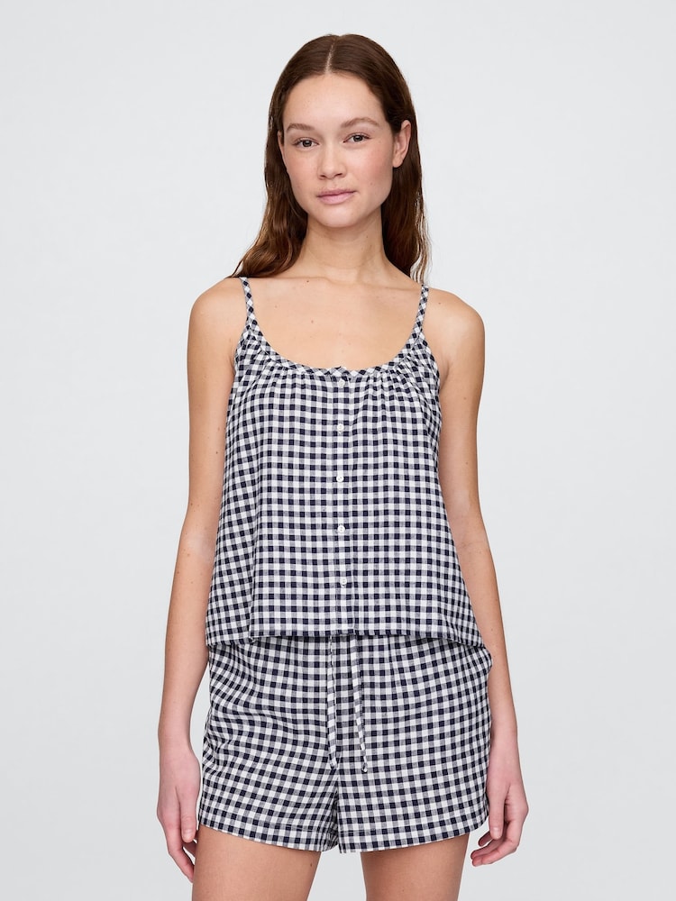 Blue Gingham - Gap Linen Blend Pyjama Bottoms - Image 1 of 4