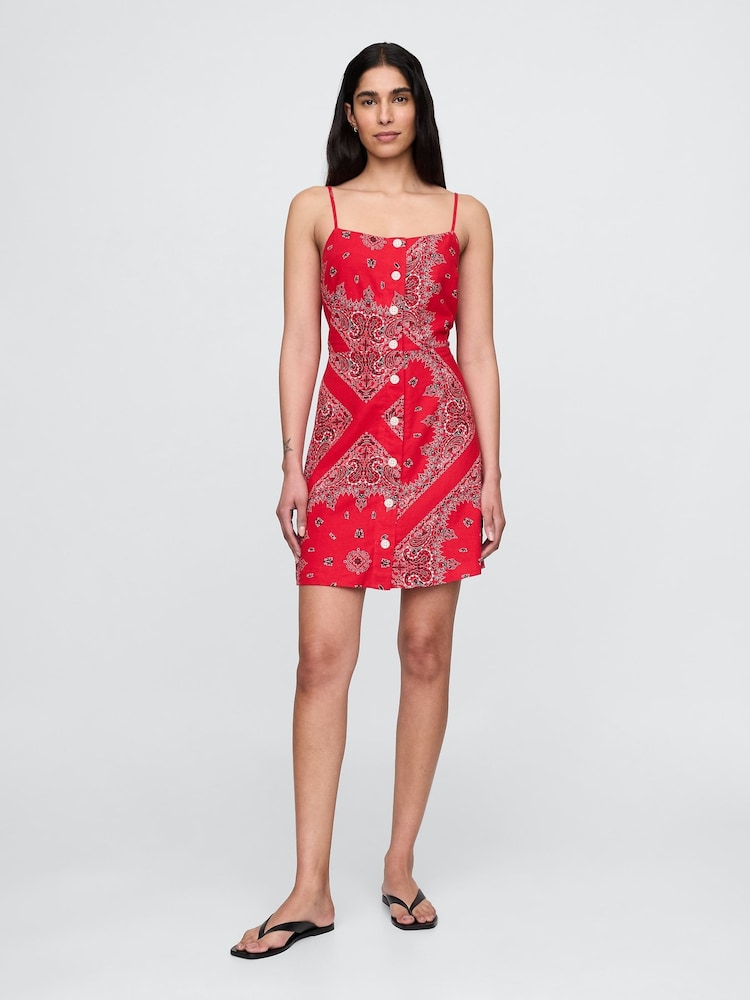 Gap Red Linen-Blend Tie-Back Mini Dress - Image 1 of 5