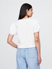 Gap White Linen-Blend Lace V-Neck Top - Image 1 of 4