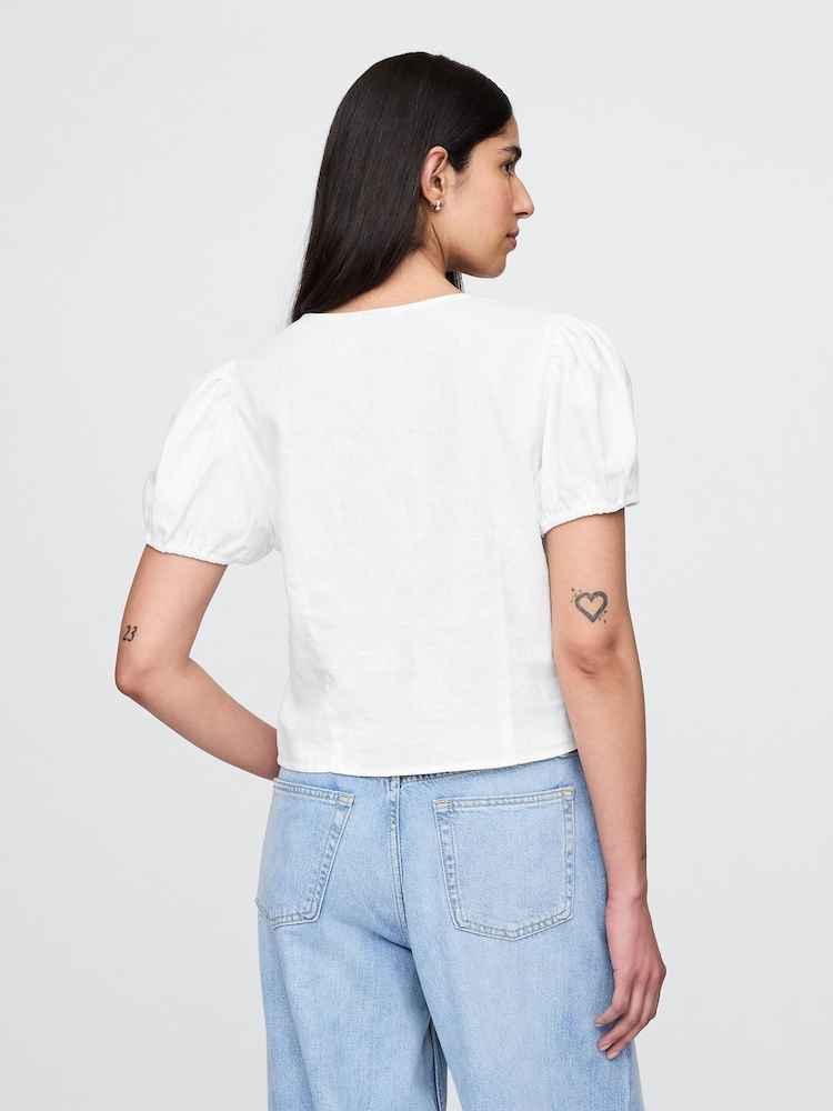 Gap White Linen-Blend Lace V-Neck Top - Image 1 of 4