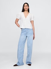 Gap White Linen-Blend Lace V-Neck Top - Image 3 of 4