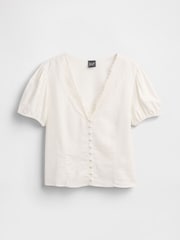 Gap White Linen-Blend Lace V-Neck Top - Image 4 of 4