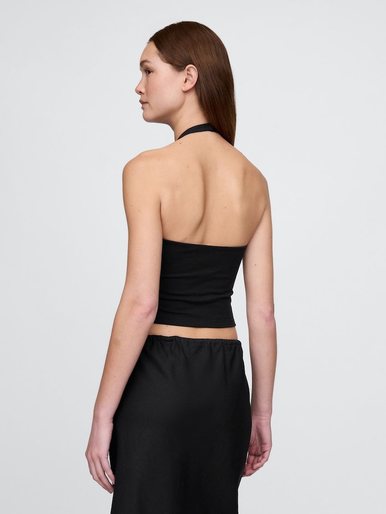 Gap Black CloseKnit Cropped Halter Neck Top - Image 2 of 4