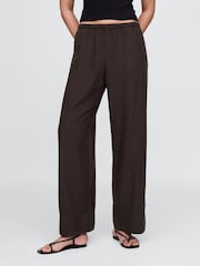 Gap Brown Heavyweight Linen-Blend Easy Wide-Hem Trousers - Image 1 of 5