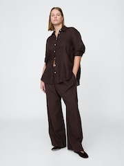 Gap Brown Heavyweight Linen-Blend Easy Wide-Hem Trousers - Image 5 of 5