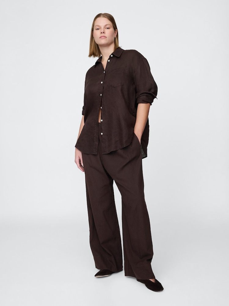 Gap Brown Heavyweight Linen-Blend Easy Wide-Hem Trousers - Image 5 of 5