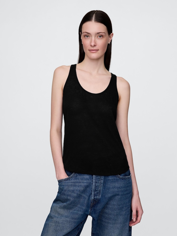 Gap Black Linen-Blend Racerback Vest - Image 1 of 4 Gap Black Linen-Blend Racerback Vest - Image 1 of 4