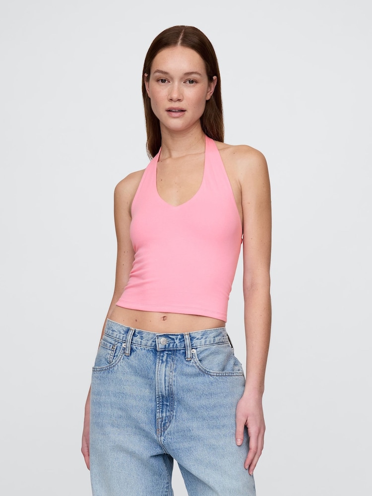 Gap Pink CloseKnit Cropped Halter Neck Top - Image 1 of 4