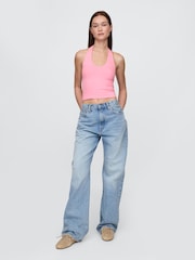 Gap Pink CloseKnit Cropped Halter Neck Top - Image 3 of 4