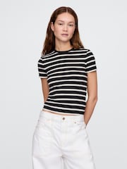 Gap Black/White Stripe CloseKnit Jersey Short Sleeve Crew Neck T-Shirt - Image 1 of 5