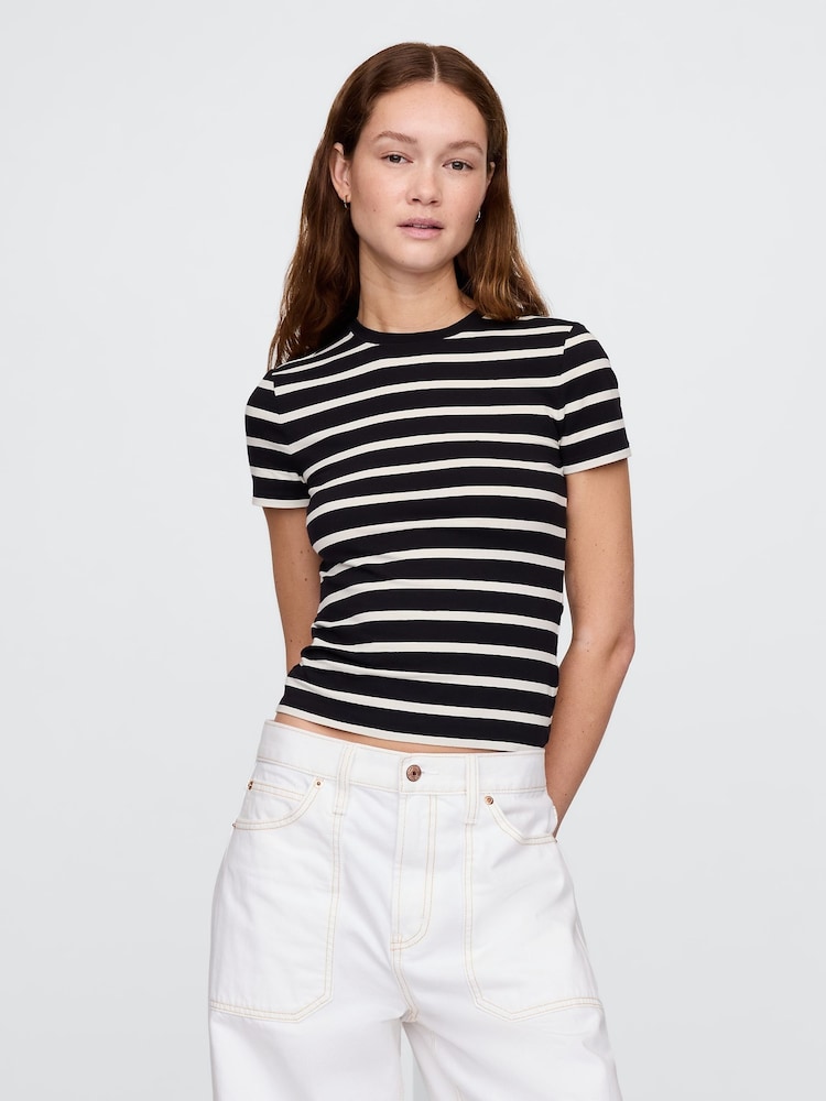 Gap Black/White Stripe CloseKnit Jersey Short Sleeve Crew Neck T-Shirt - Image 1 of 5