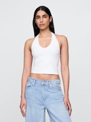 Gap White CloseKnit Cropped Halter Neck Top - Image 1 of 4