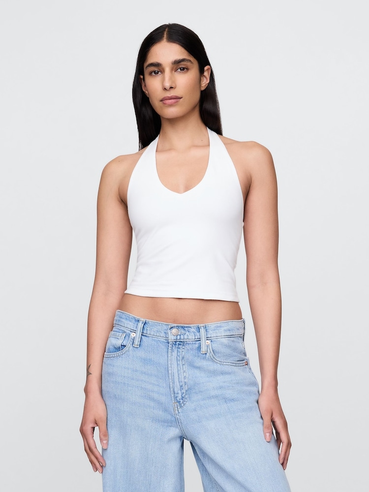 Gap White CloseKnit Cropped Halter Neck Top - Image 1 of 4