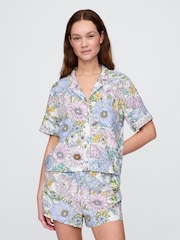 Gap Pink Floral Linen-Blend Short Sleeve Pyjama Shirt - Image 1 of 5