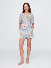 Gap Pink Floral Linen-Blend Short Sleeve Pyjama Shirt - Image 3 of 5