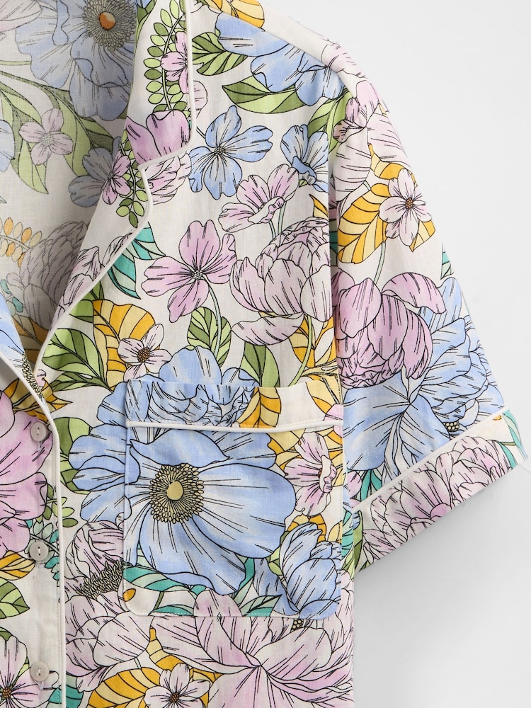 Gap Pink Floral Linen-Blend Short Sleeve Pyjama Shirt - Image 5 of 5