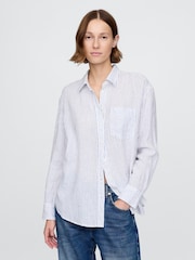 Gap Blue Pinstripe 100% Linen Oversized Shirt - Image 1 of 5